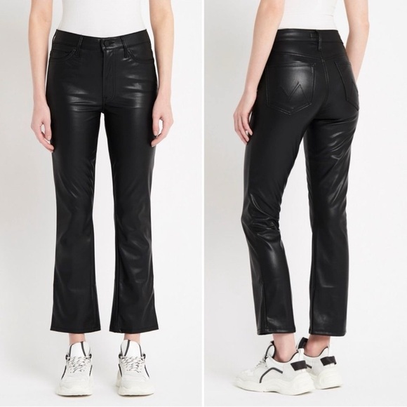 Mother Denim Insider Ankle Black Vegan Leather Pants Wax On Wax Off Size 27 - Picture 2 of 12